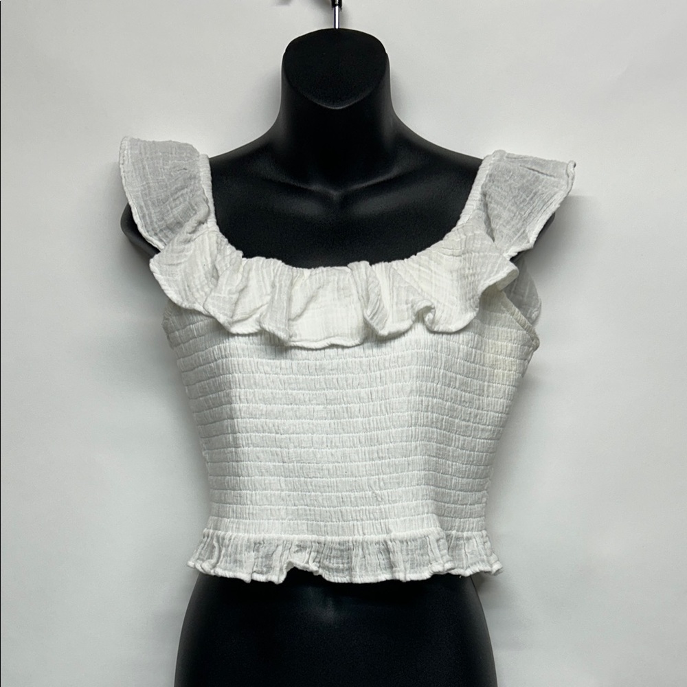 American Eagle Outfitters White Ruffled Crop Top